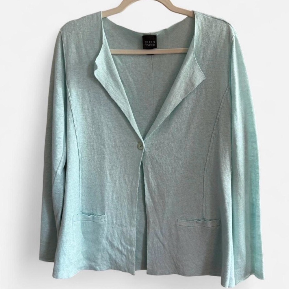 Eileen Fisher Pale Turquoise Linen Cardigan (Small)